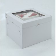 White/Kraft E-Flute Plain Cake Box w/window - 10x10x8