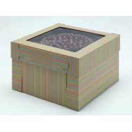 Kraft/Kraft E-Flute Striped Cake Box w/window - 16x16x8