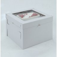 White/Kraft E-Flute Plain Cake Box w/window - 8x8x8